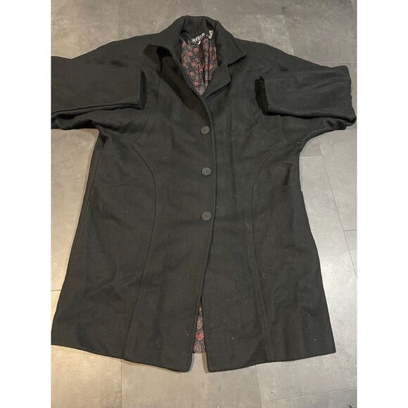 Vintage‎ JOEFELD Black Wool  Long Overcoat Winter Size L - Picture 1 of 11